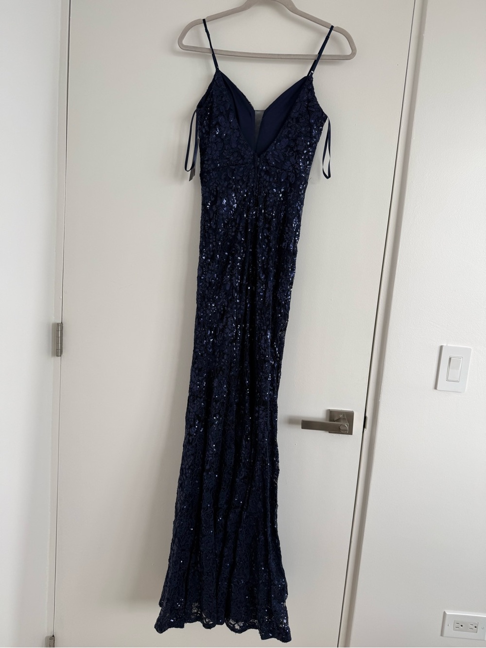 Macy's Dark Navy Sequin Spaghetti-Strap Prom Gown
